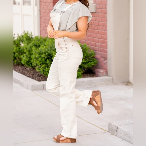 Judy Blue Garment Dyed Straight Leg Cuffed Hem Overalls Jumper Size Small New - Picture 7 of 14